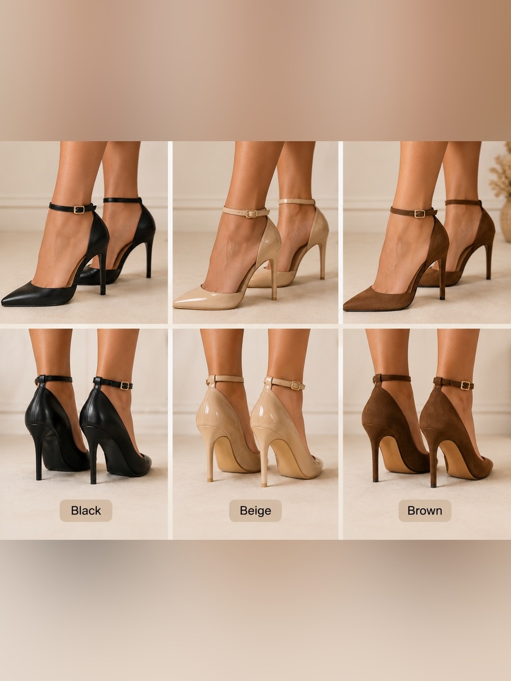 Pandahall 3 Pack Shoe Ankle Straps for High Heels Black Beige Brown New